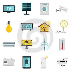 Smart home house icons set in flat style