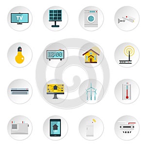 Smart home house icons set in flat style