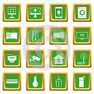 Smart home house icons set green