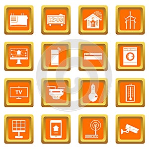 Smart home house icons set orange