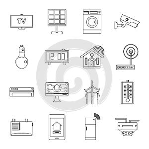 Smart home house icons set, outline style
