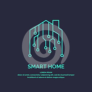 Smart home icon and emblem digital technologies.