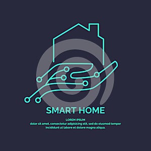 Smart home icon and emblem digital technologies.