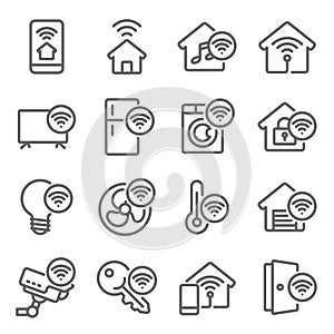 Smart Home icon set vector illustration. Contains such icon as Smart TV, Smart Light, Safety House, Temperature control, Electric photo