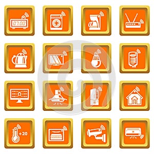 Smart home icons set orange square vector