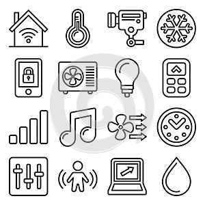 Smart Home Icons Set on White Background. Line Style Vector