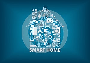 Smart Home illustration with home assembled with white icons / symbols