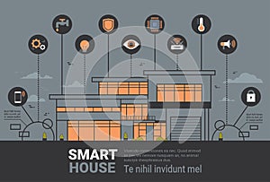 Smart Home Infographics Banner Modern House Wireless Control Technology System