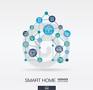 Smart home integrated thin line icons. Digital neural network concept.