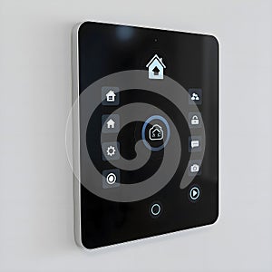 Smart Home Interface Panel on White Wall in Modern Living Room