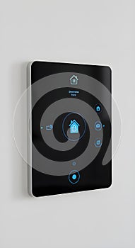 Smart Home Interface Panel on White Wall in Modern Living Room