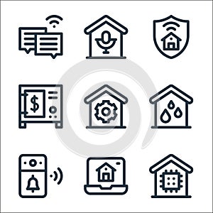 smart home line icons. linear set. quality vector line set such as smart home, smart home, video doorbell, water system, settings