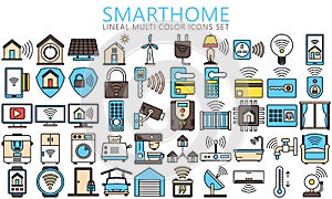 Smart home lineal multi color icons set