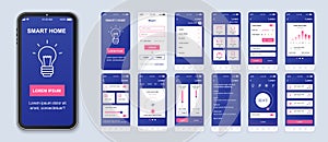 Smart home mobile app interface vector templates set. Remote temperature control. Web page design layout. Pack of UI, UX, GUI