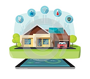 Smart home modern future house vector illustration, solar energy technology