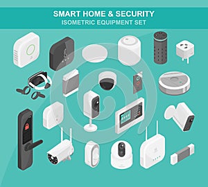 smart home and security equipment items cctv camera wireless home assistant isometric vector photo