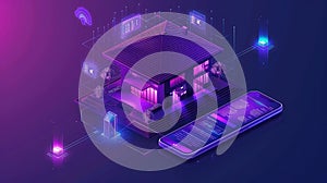Smart Home Security: Isometric Illustration of Digital Protection and IoT Technology
