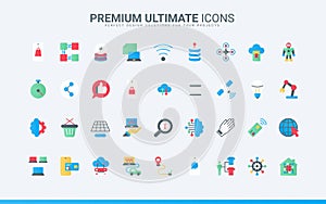 Digital technology, network communication, automation and equipment trendy flat icons set