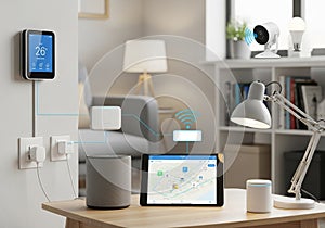 Smart home setup featuring various interconnected devices. A