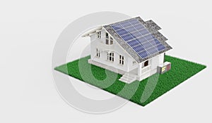 Smart home solar photovoltaic home Energy Saving Ecosystem Isometric Solar Home System Diagram solar energy 3d illustration