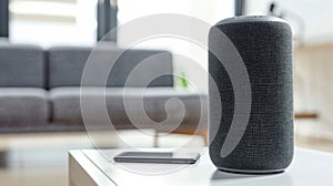 Smart Home Speaker on Modern Living Room Table. Generative ai