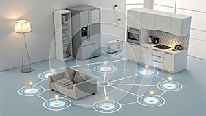Smart Home System with Connected Appliances and Network on Floor