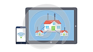 Smart Home System Control Interface on Tablet, vector design Generative AI