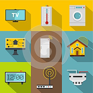 Smart home system icon set, flat style