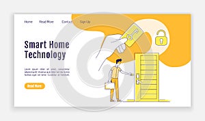 Smart home tech landing page flat silhouette vector template