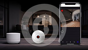 Smart home technology concept. Mobile connect with security camera