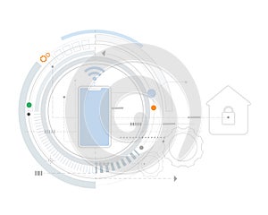 Smart home technology controlling protection system vector futuristic With space for content,web- template, business tech