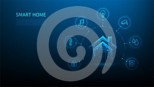 smart home technology digital with device on blue background