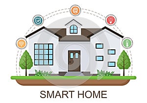 Smart Home Technology House Control System Of Lighting, Heating, Ventilation and Security with a Modern Concept. Background Vector