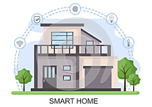 Smart Home Technology House Control System Of Lighting, Heating, Ventilation and Security with a Modern Concept. Background Vector