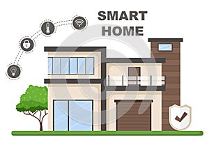 Smart Home Technology House Control System Of Lighting, Heating, Ventilation and Security with a Modern Concept. Background Vector