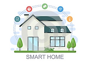 Smart Home Technology House Control System Of Lighting, Heating, Ventilation and Security with a Modern Concept. Background Vector