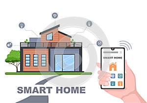 Smart Home Technology House Control System Of Lighting, Heating, Ventilation and Security with a Modern Concept. Background Vector