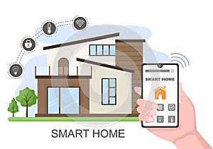 Smart Home Technology House Control System Of Lighting, Heating, Ventilation and Security with a Modern Concept. Background Vector