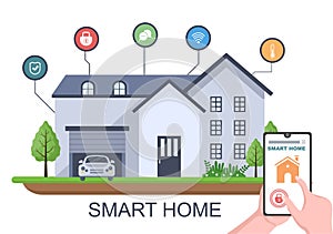 Smart Home Technology House Control System Of Lighting, Heating, Ventilation and Security with a Modern Concept. Background Vector