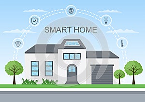 Smart Home Technology House Control System Of Lighting, Heating, Ventilation and Security with a Modern Concept. Background Vector