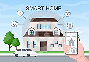 Smart Home Technology House Control System Of Lighting, Heating, Ventilation and Security with a Modern Concept. Background Vector