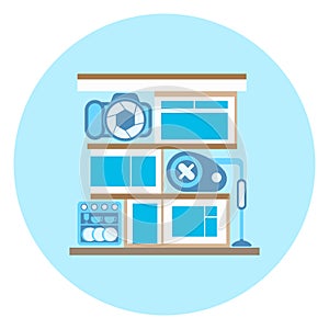 Smart Home Technology Icon On Blue Background Modern House Control System Concept