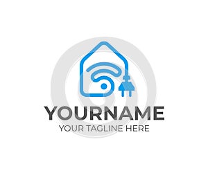 Smart home technology logo design. Smart home automation with wifi vector design