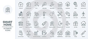 Smart home technology thin line icons set, mobile app symbols for control of house system