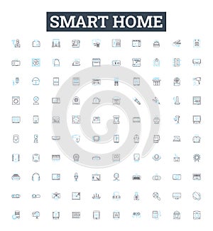 Smart home vector line icons set. Smart, Home, Automation, Smartphones, Connectivity, Lighting, Heating illustration