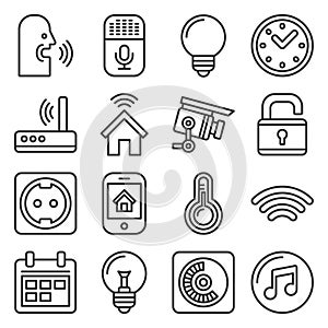 Smart Home and Voice Control Icons Set. Line Style Vector