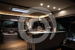 smart home with voice-controlled lights and temperature, that can be managed from anywhere