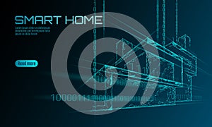 Smart house binary code low poly concept. Online control information analysis. Internet of things technology home