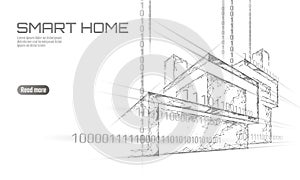 Smart house binary code low poly concept. Online control information analysis. Internet of things technology home