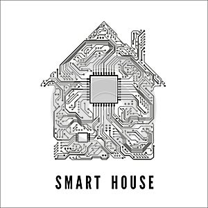 Smart house concept. circuit home and CPU. Vector illustration